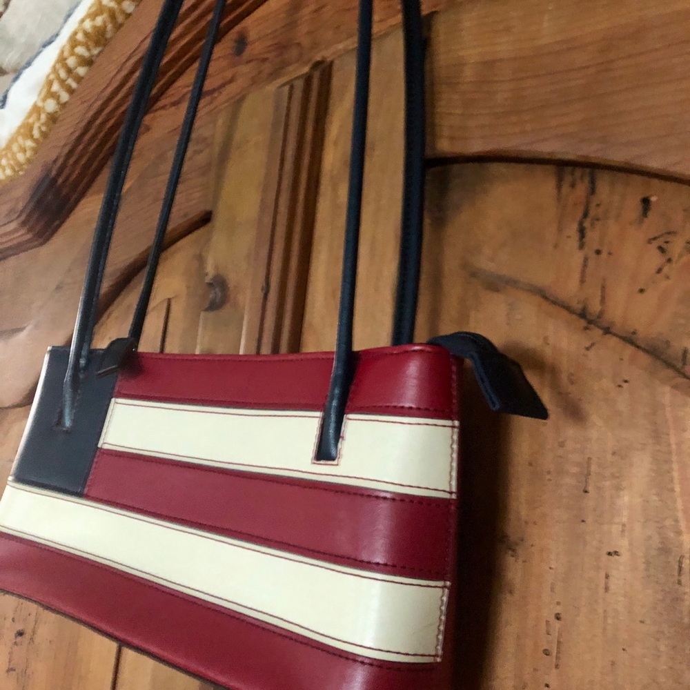 Leather Small US Flag Inspired Striped Red and Cream Shoulder Bag